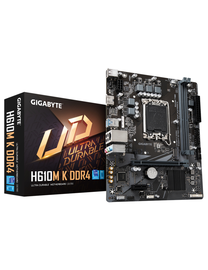 GIGABYTE H610M K DDR4 Placa base - Compatible con procesadores Intel Core 14th Gen CPUs, 3+1+1 Phases Hybrid Power Design, up to