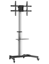 AISENS Floor Stand with Wheel, DVD Tray for Monitor/TV 50Kg from 37-86, Black-Silver