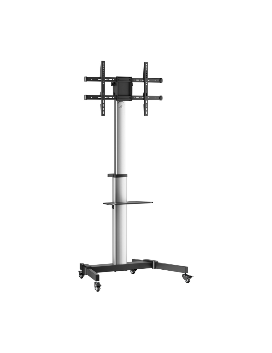 AISENS Floor Stand with Wheel, DVD Tray for Monitor/TV 50Kg from 37-86, Black-Silver