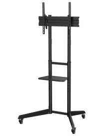 AISENS Soporte de Suelo ECO con Rueda, Bandeja para DVD para Monitor/TV 50Kg de 37-70, Negro