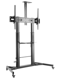 AISENS Soporte de Suelo ECO con Ruedas y Manivela, Bandeja para DVD y Soporte de Cámara para Monitor/TV 100Kg de 60-100, Negro