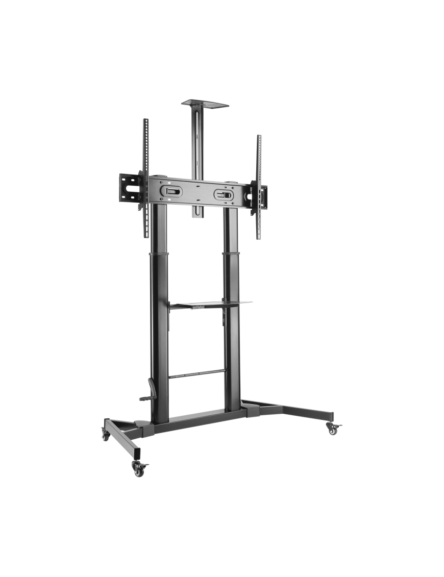 AISENS Soporte de Suelo ECO con Ruedas y Manivela, Bandeja para DVD y Soporte de Cámara para Monitor/TV 100Kg de 60-100, Negro