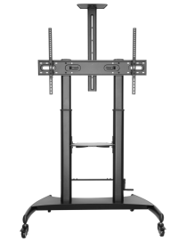 AISENS Soporte de Suelo ECO con Ruedas y Manivela, Bandeja para DVD y Soporte de Cámara para Monitor/TV 100Kg de 60-100, Negro