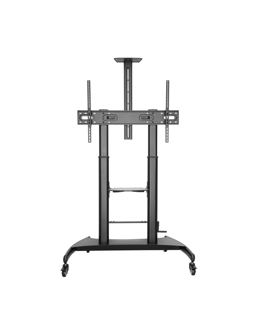 AISENS Soporte de Suelo ECO con Ruedas y Manivela, Bandeja para DVD y Soporte de Cámara para Monitor/TV 100Kg de 60-100, Negro