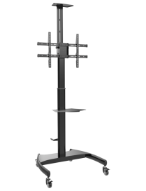 AISENS Soporte de Suelo ECO con Ruedas y Manivela, Bandeja para DVD y Soporte de Cámara para Monitor/TV 50Kg de 37-70, Negro