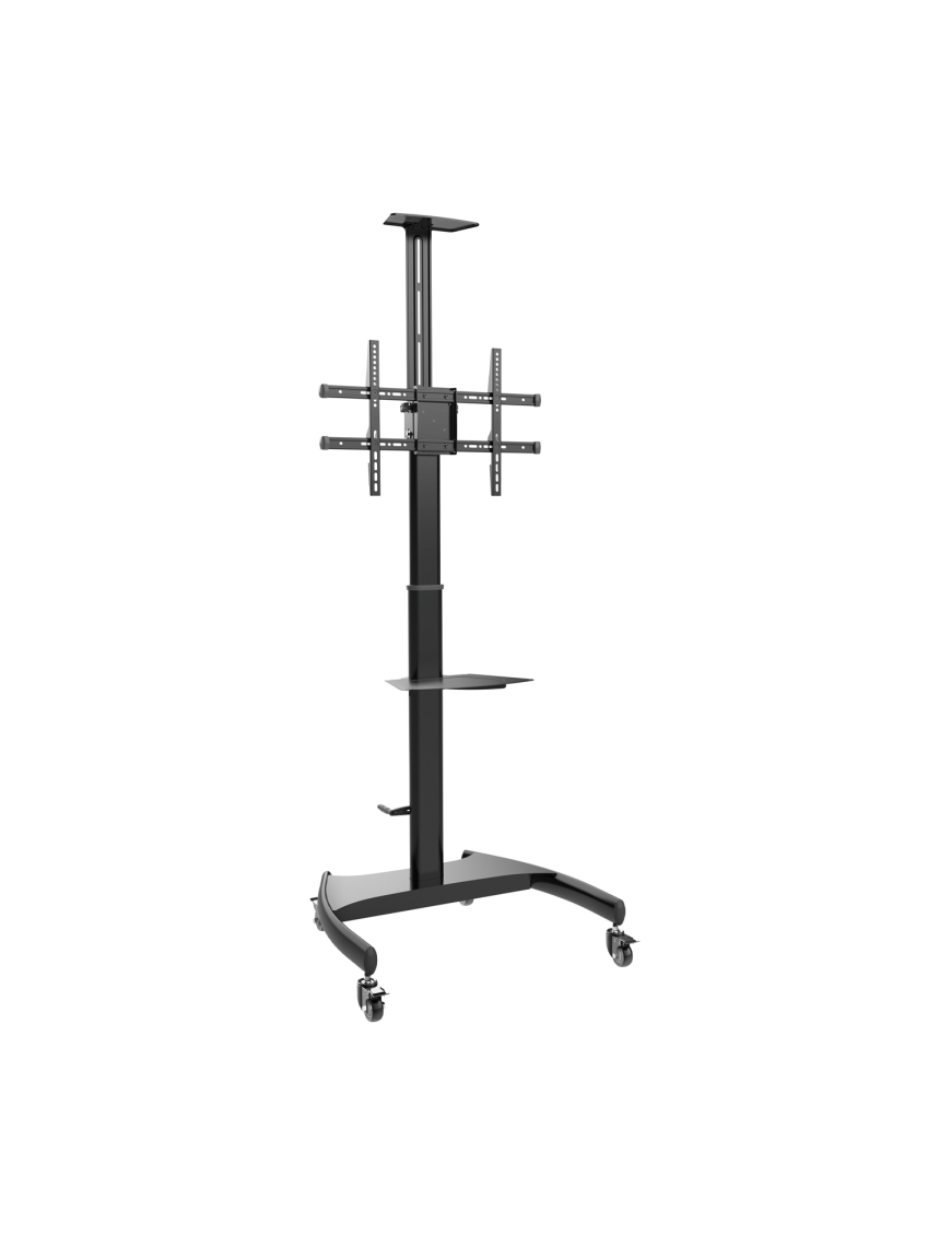 AISENS Soporte de Suelo ECO con Ruedas y Manivela, Bandeja para DVD y Soporte de Cámara para Monitor/TV 50Kg de 37-70, Negro