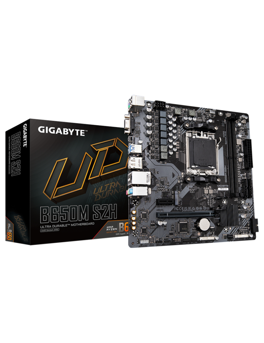 GIGABYTE B650M S2H Placa base - AMD Ryzen serie 9000, VRM de 5+2+2 fases, hasta 6400 MHz DDR5 (OC), 1xPCIe 4.0 M.2, LAN GbE, USB