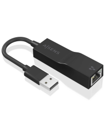 AISENS Conversor USB 3.0 a Ethernet Gigabit 10/100/1000 Mbps, Negro, 15 cm