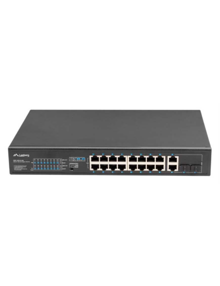 Lanberg RSFE-16P-2C-250 switch No administrado Gigabit Ethernet (10/100/1000) Energía sobre Ethernet (PoE) 1U Negro