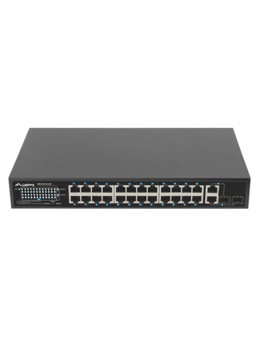 Lanberg RSFE-24P-2C-250 switch No administrado Gigabit Ethernet (10/100/1000) Energía sobre Ethernet (PoE) 1U Negro