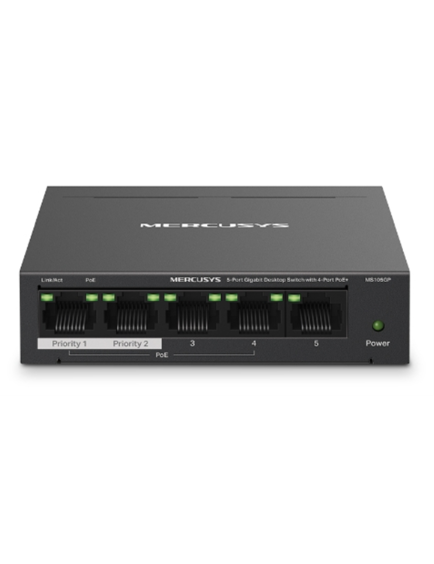Mercusys MS105GP switch Gigabit Ethernet (10/100/1000) Energía sobre Ethernet (PoE) Negro