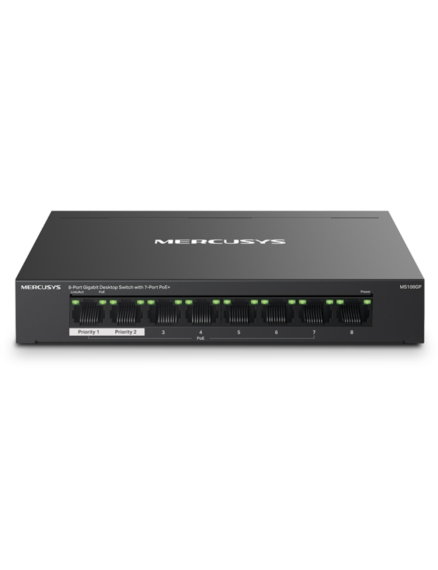 Mercusys MS108GP switch Gestionado Gigabit Ethernet (10/100/1000) Energía sobre Ethernet (PoE) Negro