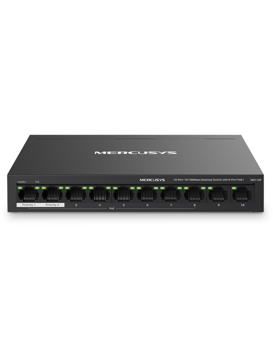 Mercusys MS110P switch Gestionado Fast Ethernet (10/100) Energía sobre Ethernet (PoE) Negro