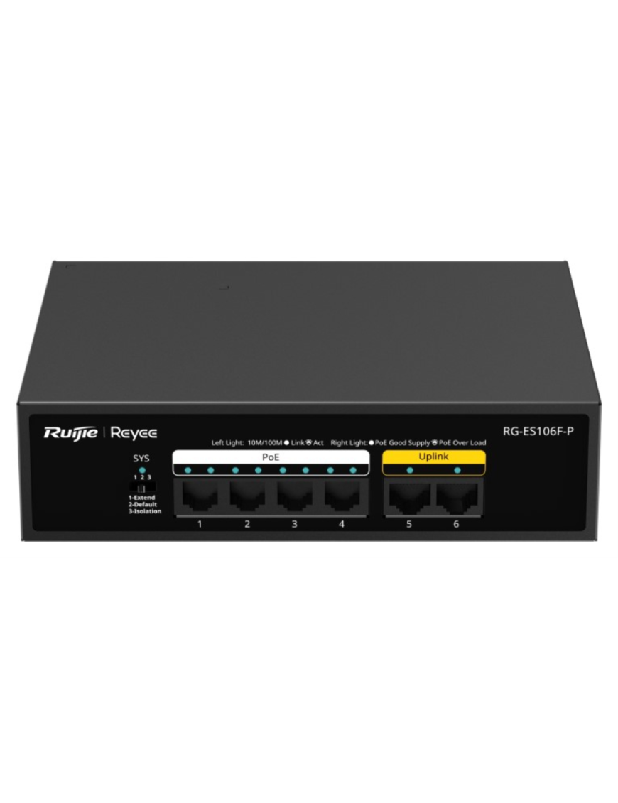 Ruijie Networks RG-ES106F-P switch No administrado L2 Fast Ethernet (10/100) Energía sobre Ethernet (PoE) Negro