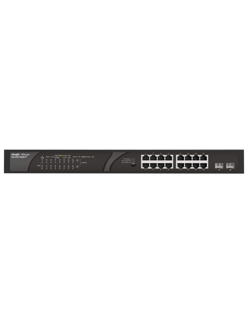 Ruijie Networks RG-ES118GS-P switch No administrado Gigabit Ethernet (10/100/1000) Energía sobre Ethernet (PoE) Negro