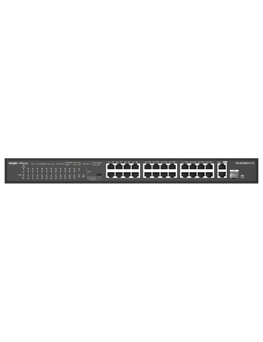 Ruijie Networks RG-ES126S-LP V2 switch No administrado Fast Ethernet (10/100) Energía sobre Ethernet (PoE) Negro