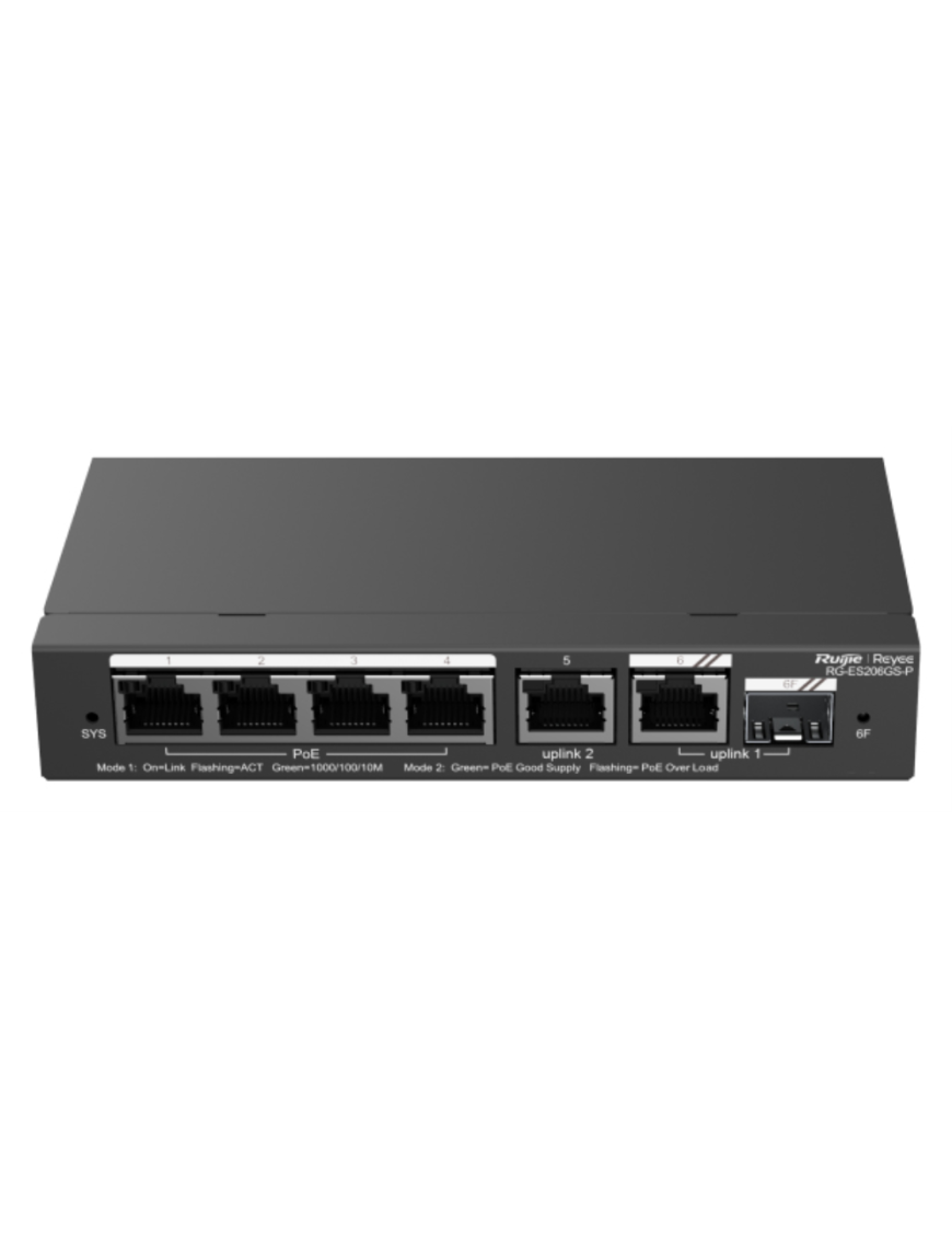 Ruijie Networks RG-ES206GS-P switch Gestionado L2 Gigabit Ethernet (10/100/1000) Energía sobre Ethernet (PoE) Negro