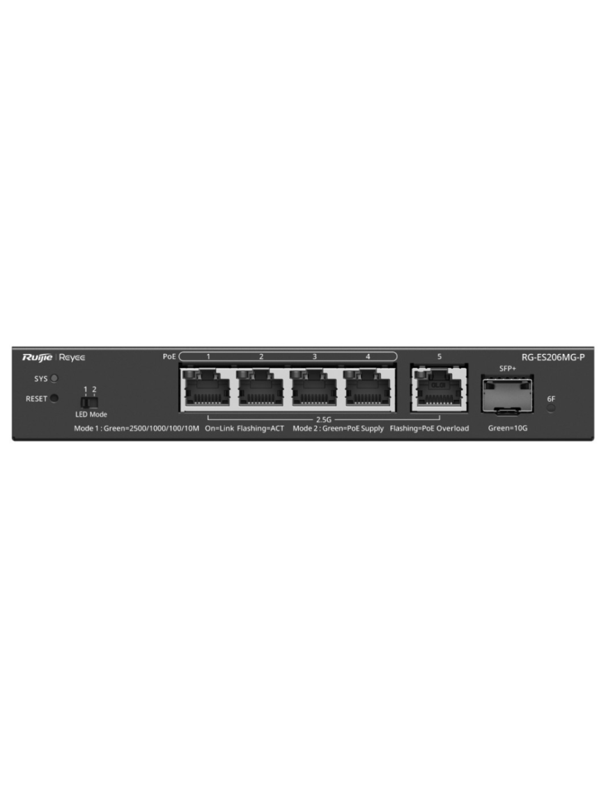 Ruijie Networks RG-ES206MG-P switch Gestionado L2 2.5G Ethernet (100/1000/2500) Energía sobre Ethernet (PoE) Montaje en pared/es