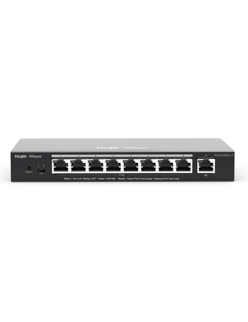 Ruijie Networks RG-ES209GC-P switch Gestionado Gigabit Ethernet (10/100/1000) Energía sobre Ethernet (PoE) Negro