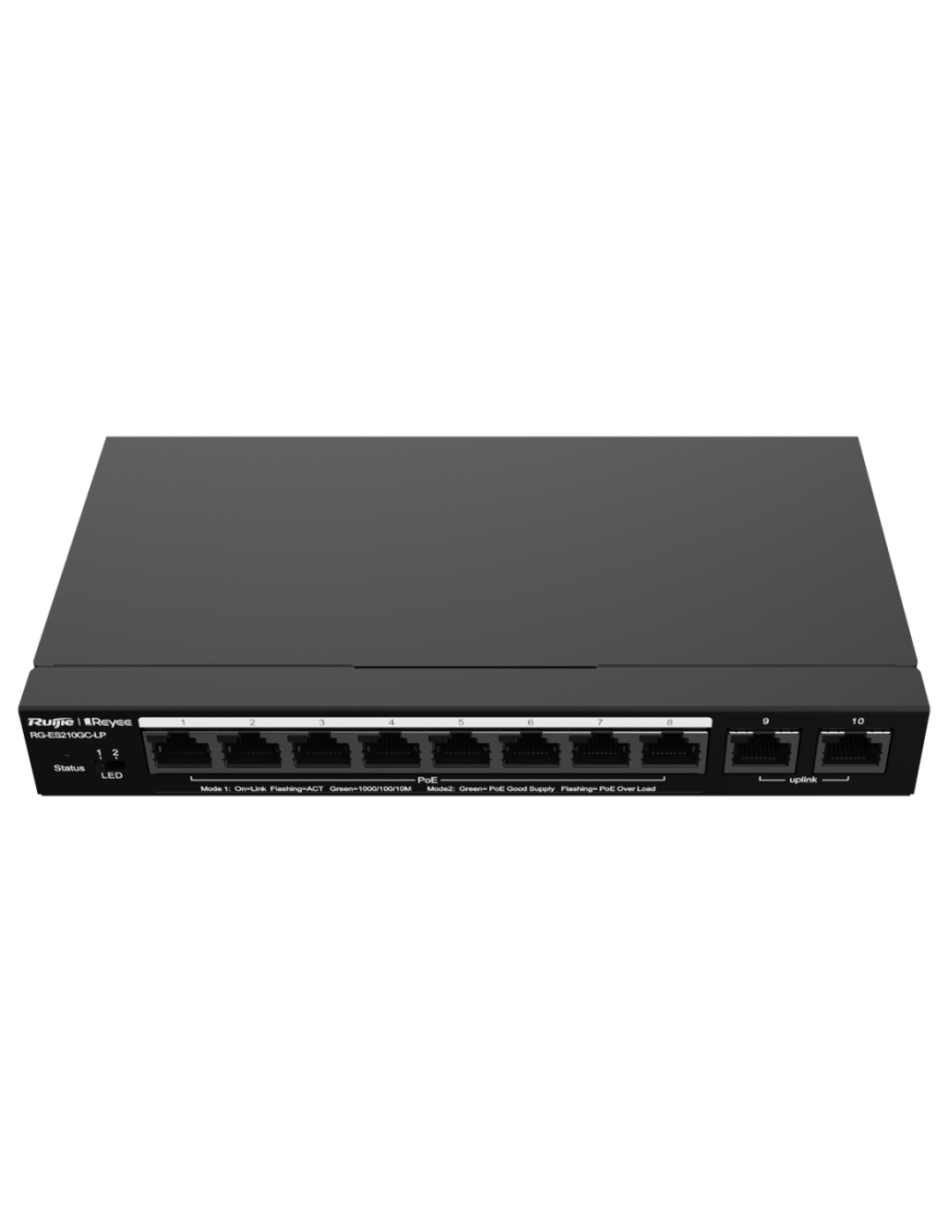 Ruijie Networks RG-ES210GC-LP switch Gestionado L2 Gigabit Ethernet (10/100/1000) Energía sobre Ethernet (PoE) Negro
