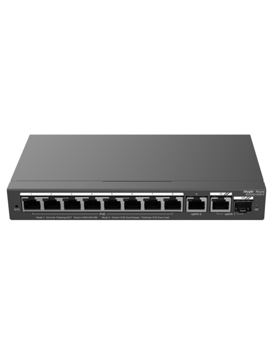 Ruijie Networks RG-ES210GS-P switch Gestionado L2 Gigabit Ethernet (10/100/1000) Energía sobre Ethernet (PoE) Negro