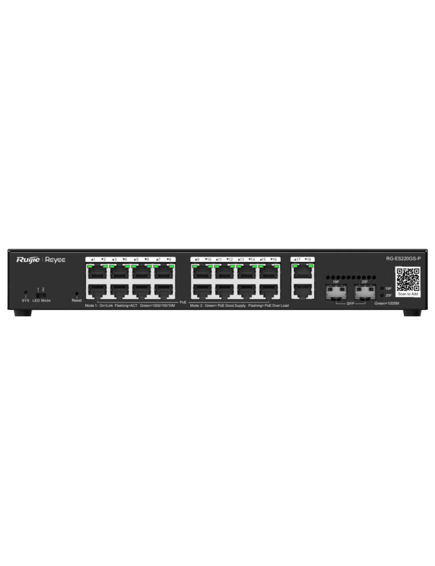 Ruijie Networks RG-ES220GS-P switch Gestionado L2 Gigabit Ethernet (10/100/1000) Energía sobre Ethernet (PoE) Negro