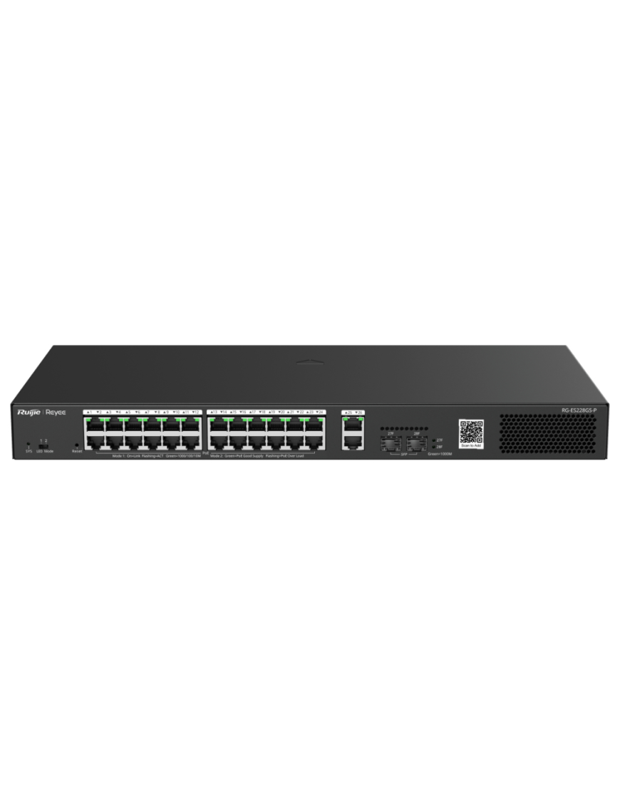 Ruijie Networks RG-ES228GS-P switch Gestionado Gigabit Ethernet (10/100/1000) Energía sobre Ethernet (PoE) Negro
