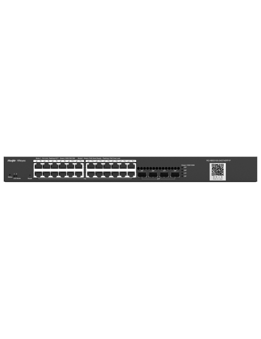Ruijie Networks RG-NBS3100-24GT4SFP-P switch Gestionado L2 Gigabit Ethernet (10/100/1000) Energía sobre Ethernet (PoE) Negro