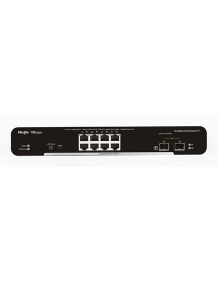 Ruijie Networks RG-NBS3100-8GT2SFP-P switch Gestionado L2 Gigabit Ethernet (10/100/1000) Energía sobre Ethernet (PoE) Negro