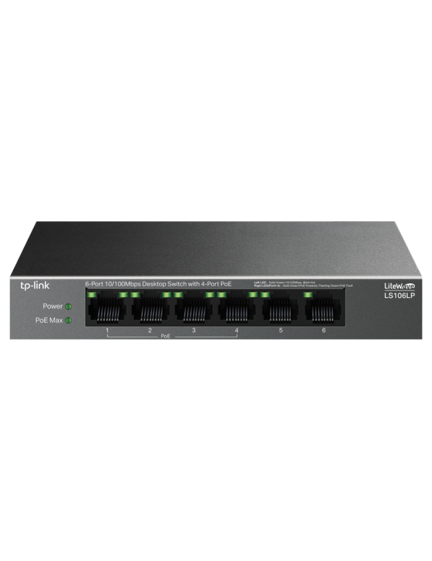TP-Link LiteWave LS106LP switch No administrado Fast Ethernet (10/100) Energía sobre Ethernet (PoE) Negro