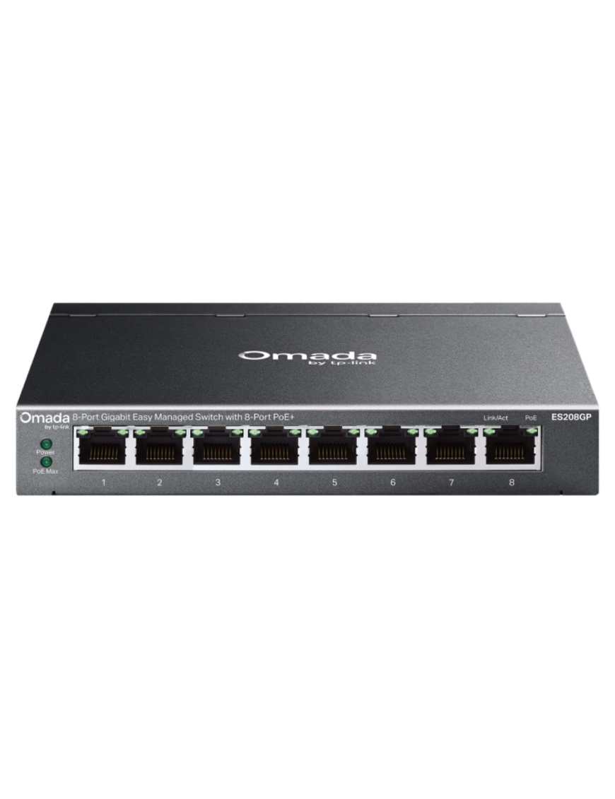 TP-Link Omada ES208GP switch Gestionado L2 Gigabit Ethernet (10/100/1000) Energía sobre Ethernet (PoE) DIN rail Negro