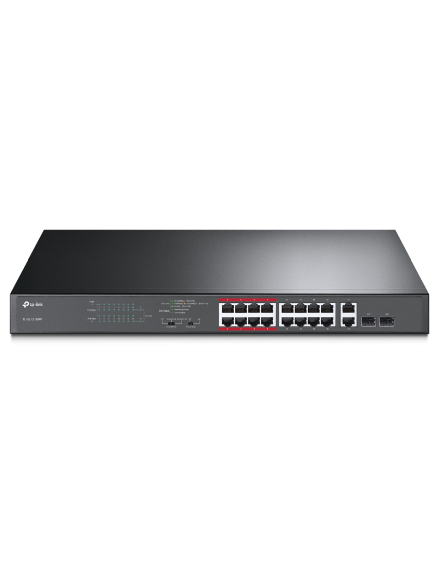 TP-Link TL-SL1218MP No administrado Gigabit Ethernet (10/100/1000) Energía sobre Ethernet (PoE) 1U Negro