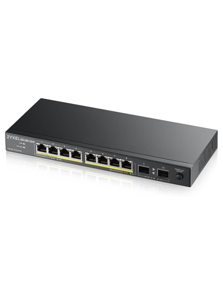 Zyxel GS1100-10HP v2 No administrado Gigabit Ethernet (10/100/1000) Energía sobre Ethernet (PoE) Negro