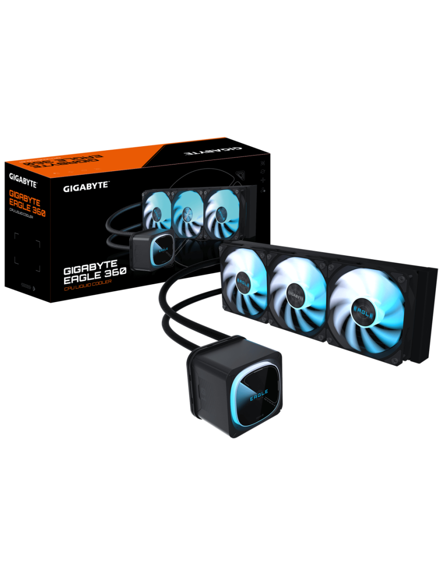 GIGABYTE EAGLE 360 Refrigeración Líquida para CPU - 3x120mm Ventiladores ARGB, pantalla LCD a color, DAISY-CHAIN, Compatible con