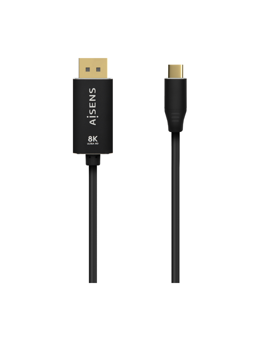 AISENS Cable Conversor Aluminio USB-C a Displayport 8K@60Hz, USB-C/M-DP/M, Negro, 0.8M