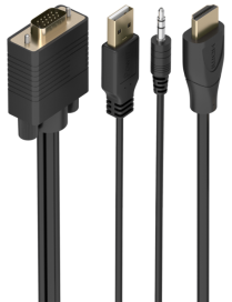 AISENS Cable Conversor HDMI a SVGA+Audio, HDMI A/M-SVGA/M+Jack 3.5/M+USB-A/M, Negro, 1.0m