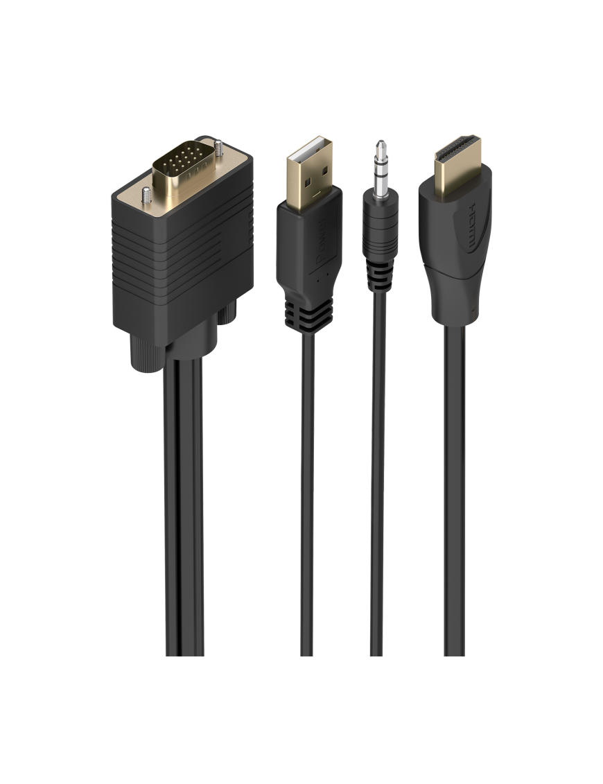 AISENS Cable Conversor SVGA+Audio a HDMI, SVGA/M+Jack 3.5/M+USB-A/M-HDMI A/M, Negro, 1.5m