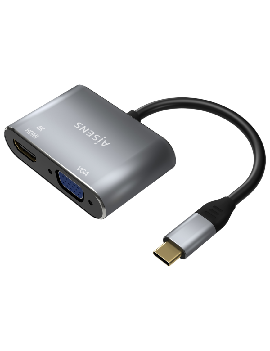 AISENS Conversor USB-C a VGA/HDMI 4K, USB-C/M-VGA/H-HDMI/H, Gris, 15CM