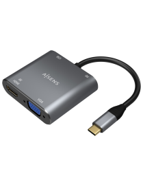 AISENS Conversor USB-C a VGA/HDMI 4K/USB3.0/USB-C PD, USB-C/M-VGA/H-HDMI/H-USB-A/H-USB-C/H, Gris, 15CM