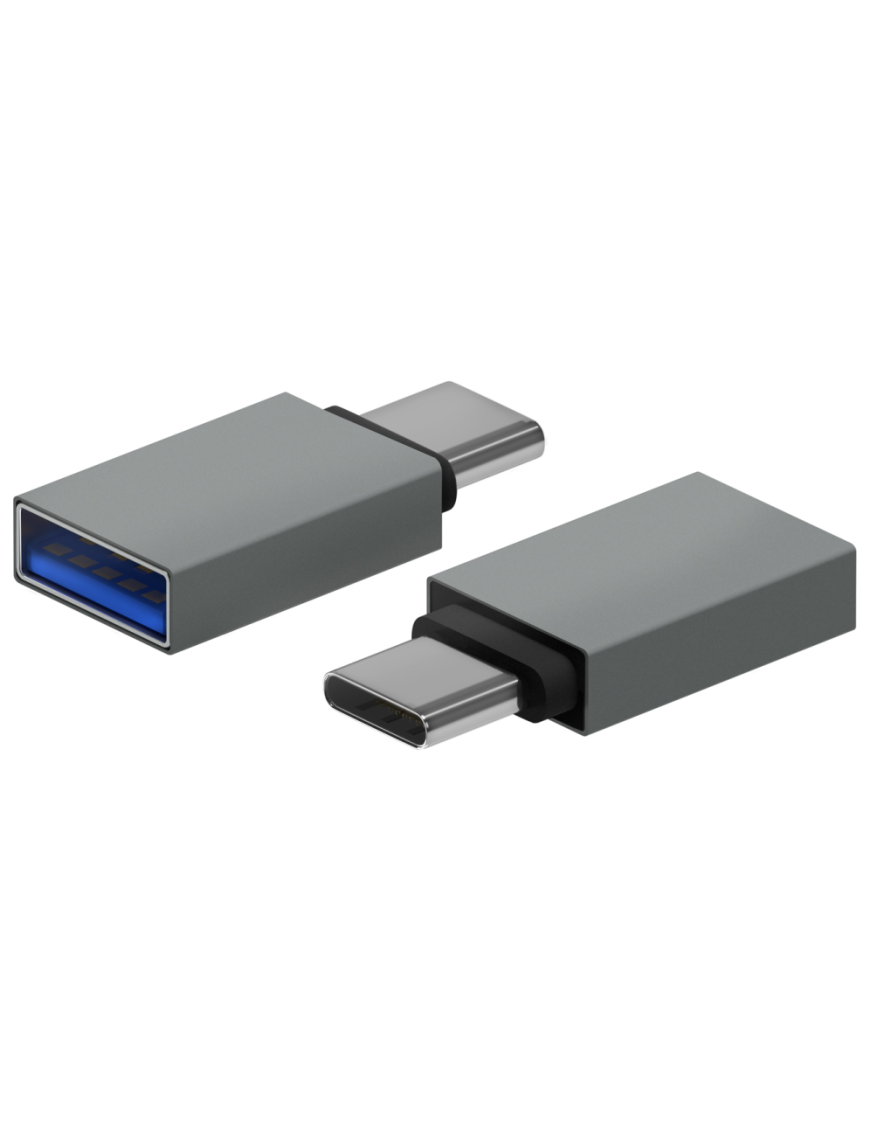 AISENS Mini Adaptador Aluminio USB 3.2 Gen1 3A, Tipo USB-C/M-A/H, Gris