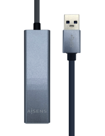 AISENS Conversor USB 3.0 a ethernet gigabit 10/100/1000 Mbps + Hub 3 x USB 3.0, Gris, 15 cm