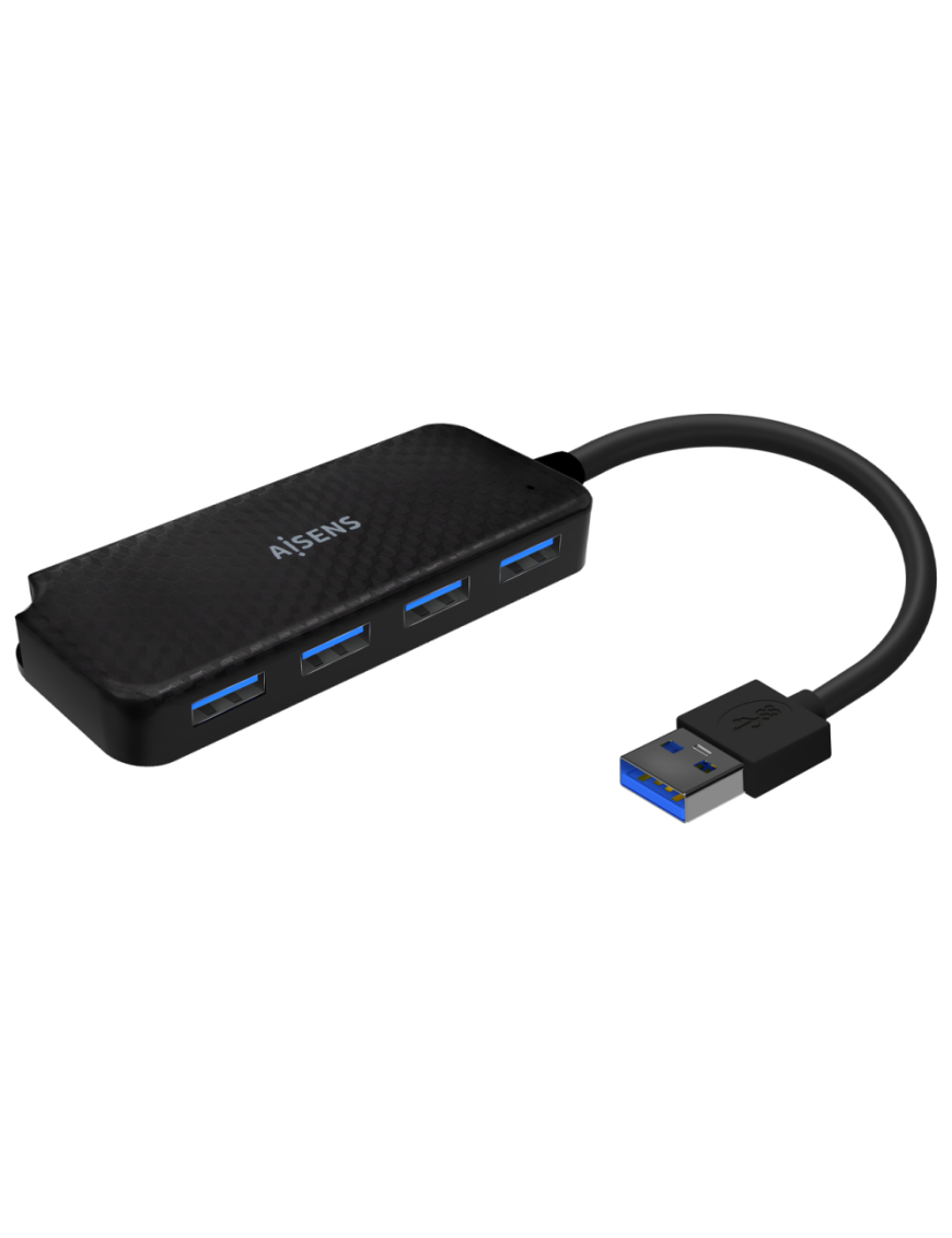 AISENS Hub USB 3.0, Tipo A/M-4x Tipo A/H, Negro, 15cm