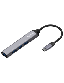 AISENS Hub USB 3.1 USB-C, Tipo C/M - 4x Tipo A/H, Gris, 10 cm