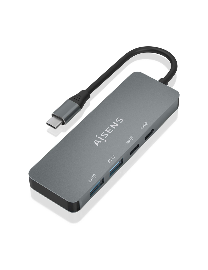 AISENS Hub USB 3.2 Gen2 10G USB-C, USB-C/M-2xUSB-C/H-2xUSB-A/H, Gris, 15cm