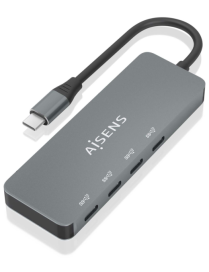 AISENS Hub USB 3.2 Gen2 10G USB-C, USB-C/M-4xUSB-C/H, Gris, 15cm