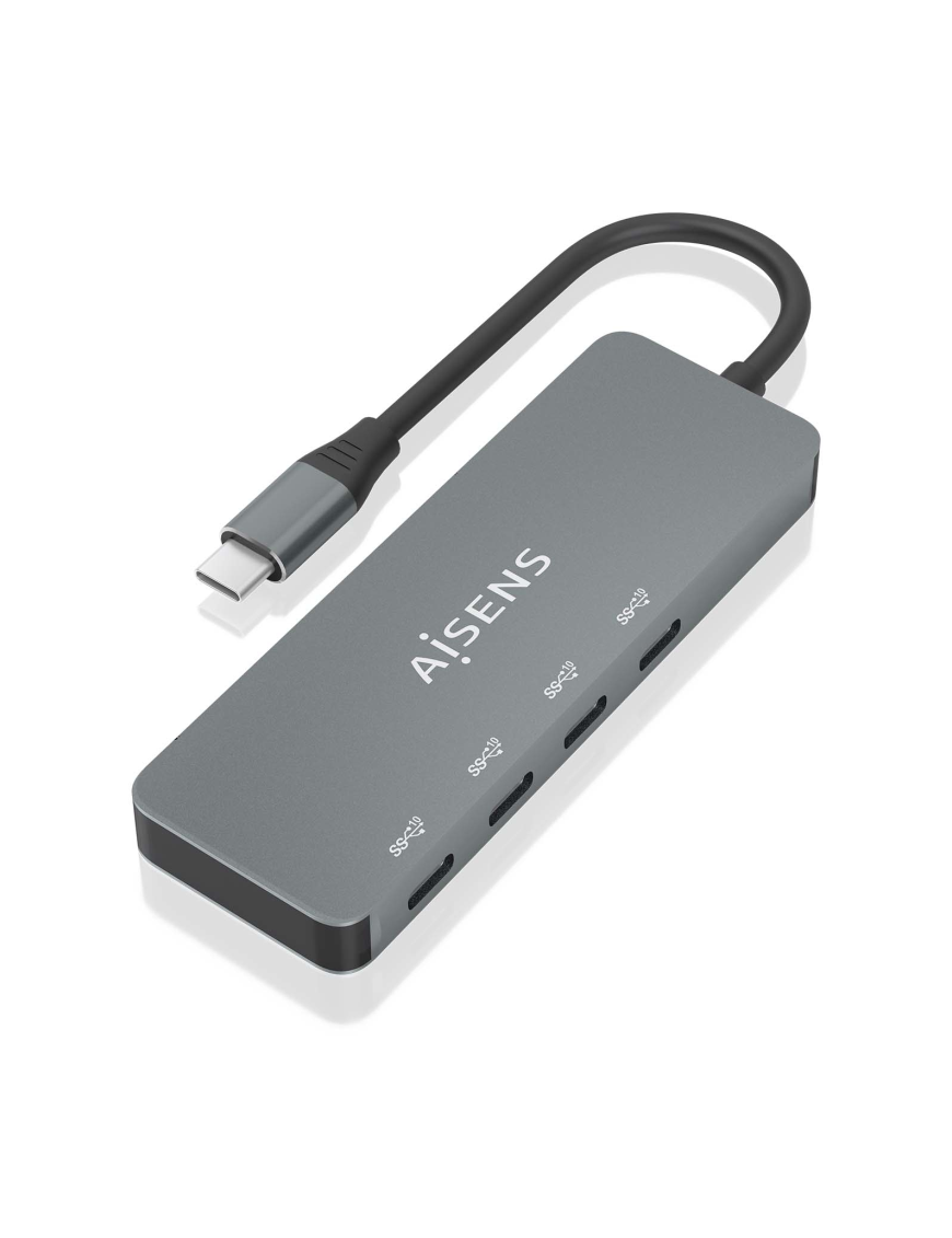 AISENS Hub USB 3.2 Gen2 10G USB-C, USB-C/M-4xUSB-C/H, Gris, 15cm