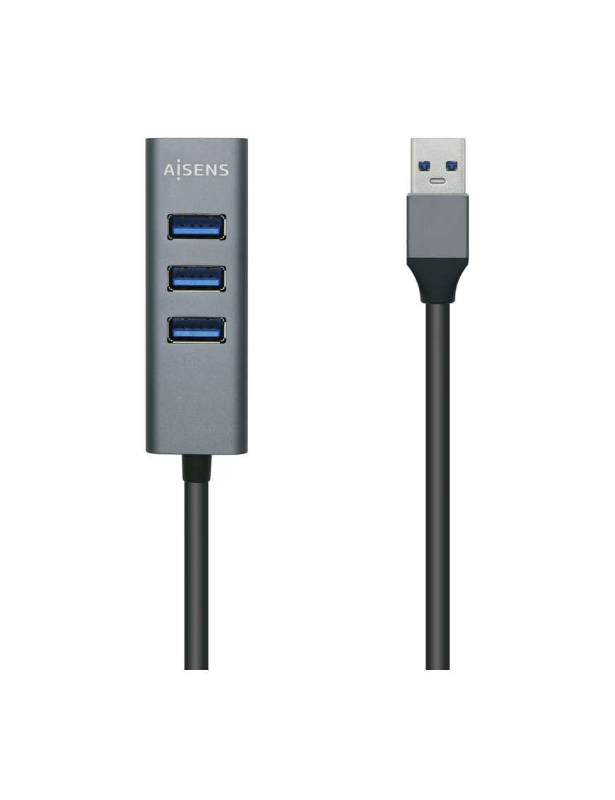 AISENS Hub USB3.0 Aluminio, Tipo A/M - 4x Tipo A/H, Negro, 10 cm