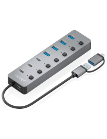 AISENS Hub USB3.1 Gen1 USB-C USB-A, USB-C/M+USB-A/M-4xUSB-A/H+3xUSB-C/H+1xUSB-C/H ALIM., Gris, 30cm