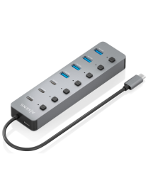 AISENS Hub USB3.2 Gen2 10G USB-C, USB-C/M-4xUSB-A/H+3xUSB-C/H+1xUSB-C/H PD3.0 100W, Gris, 30cm
