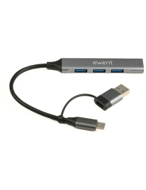 Ewent EW1154 hub de interfaz USB 3.2 Gen 1 (3.1 Gen 1) Type-A + Type-C Gris